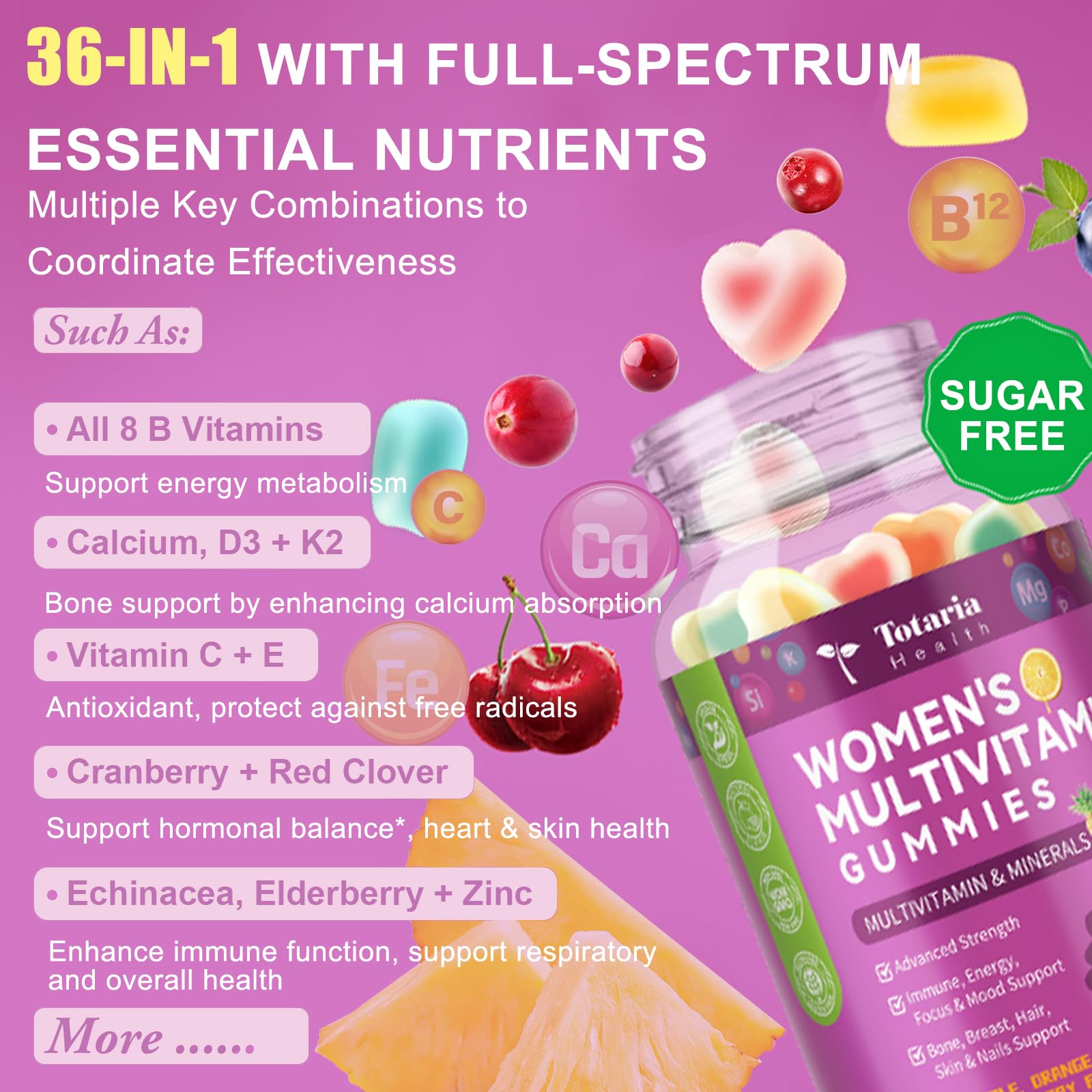 Totaria bottle nutrition facts label highlighting essential vitamins and minerals