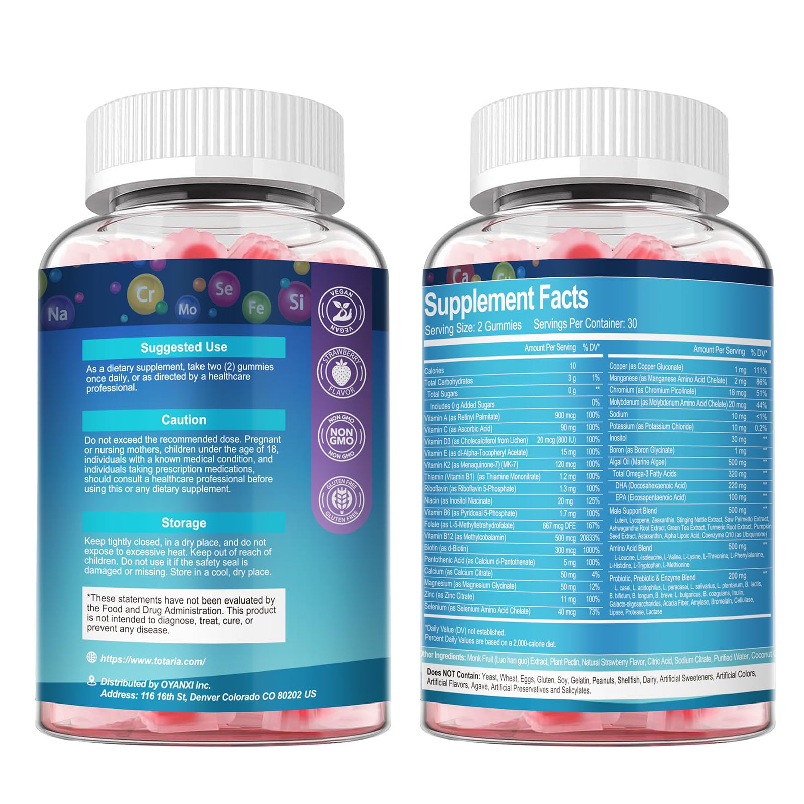 Totaria nutrition label close-up showing vitamins minerals and methylated B complex