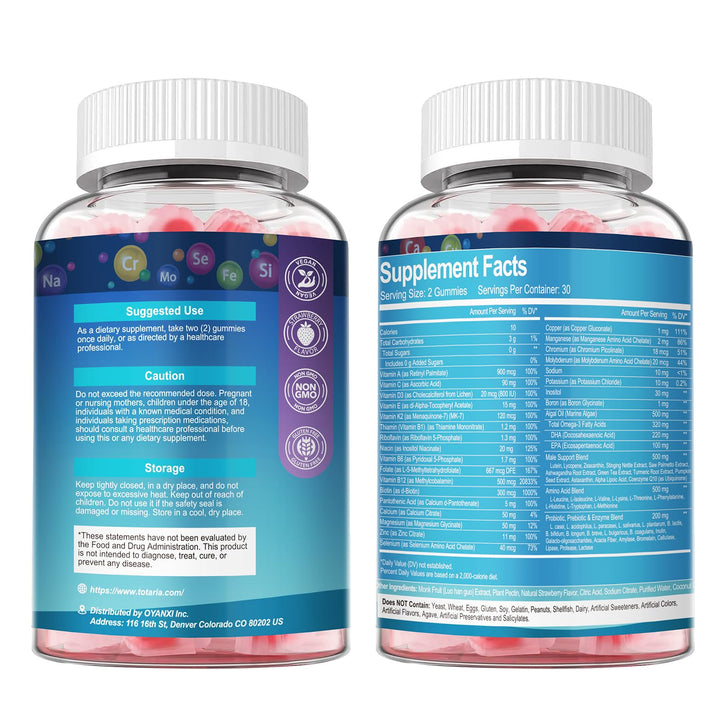 Totaria nutrition label close-up showing vitamins minerals and methylated B complex