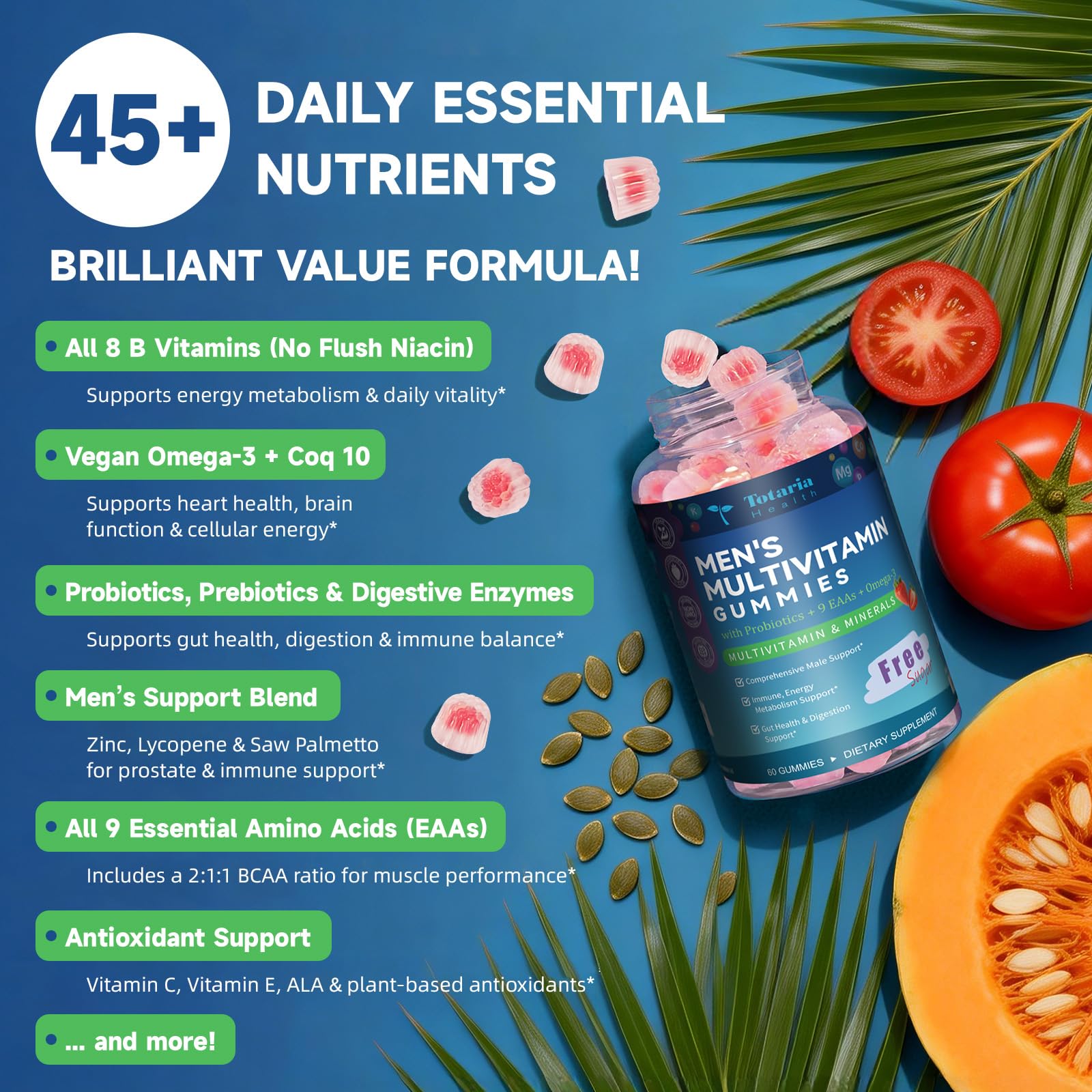 Totaria probiotic gummy packaging highlighting digestive balance and immune support
