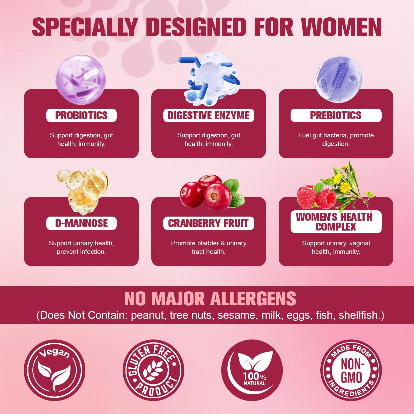 Totaria Probiotics with cranberry and D-mannose support urinary health.