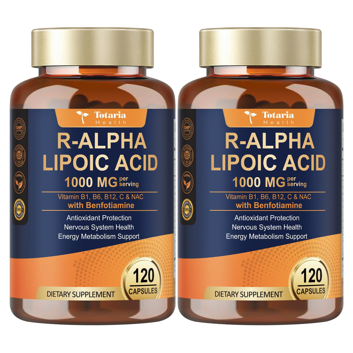 Totaria R-ALA 1000mg bottle front showing premium nerve support formula