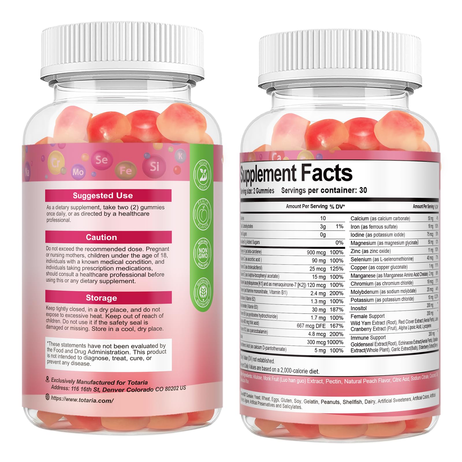 Totaria immune-support ingredients highlighted in the gummy formula.