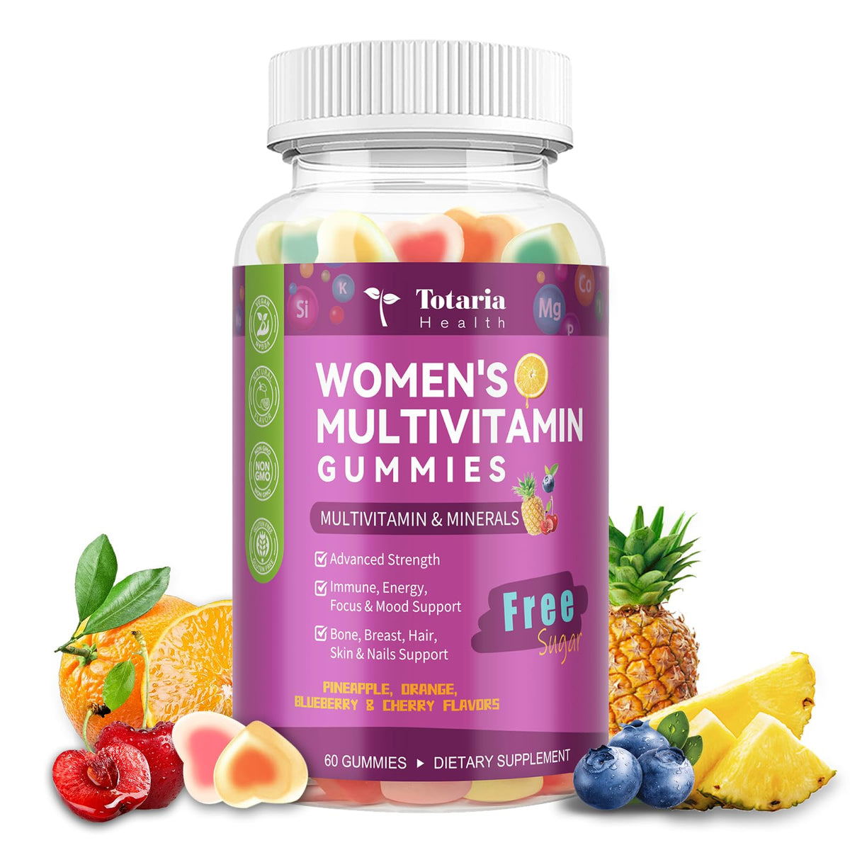 Totaria sugar-free women's multivitamin gummies bottle showing daily wellness support
