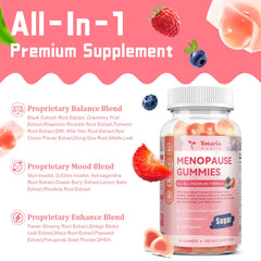 Totaria Sugar Free Menopause Gummies berry closeup highlights delicious flavor and easy daily use.