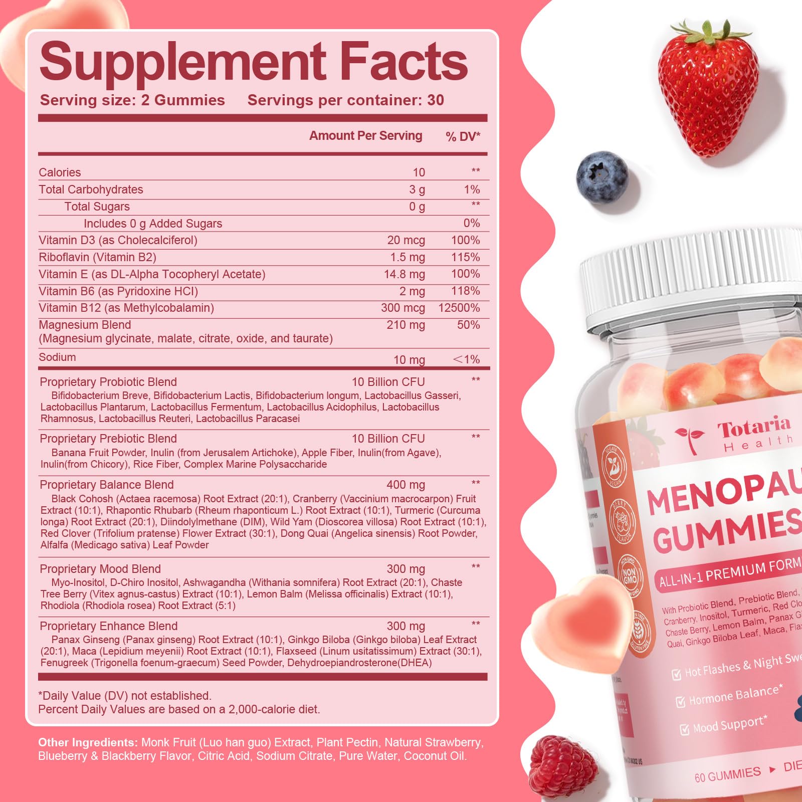 Totaria Sugar Free Menopause Gummies daily-dose concept shows simple two-gummy ritual.