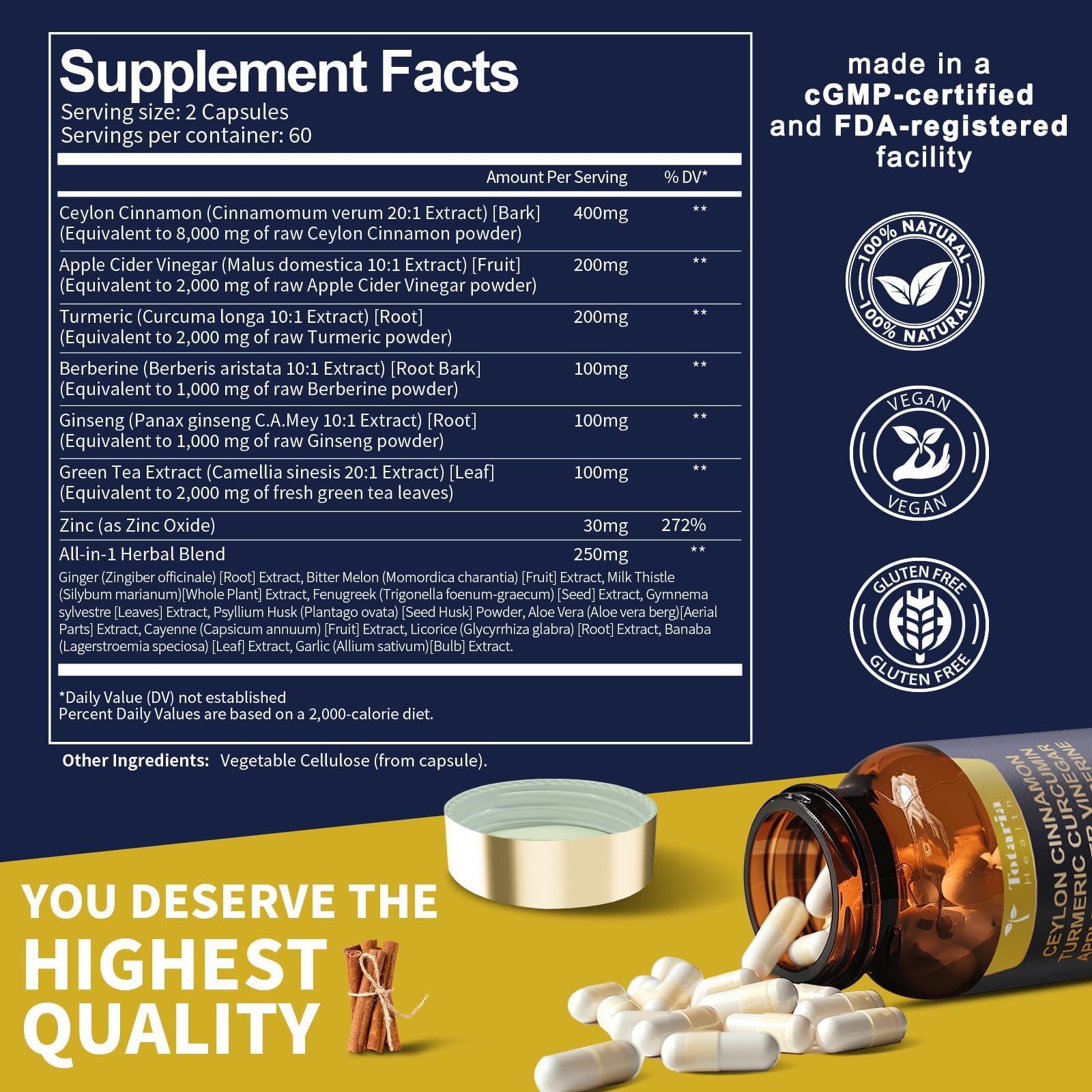 Totaria vegan organic cinnamon formula capsules ready to take daily