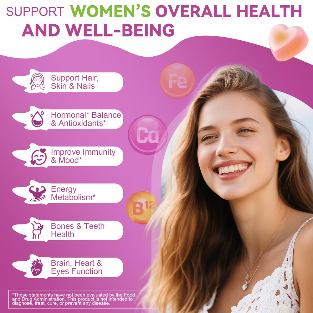 Totaria women's multivitamin gummies flavors close-up highlighting tasty, convenient daily nutrition