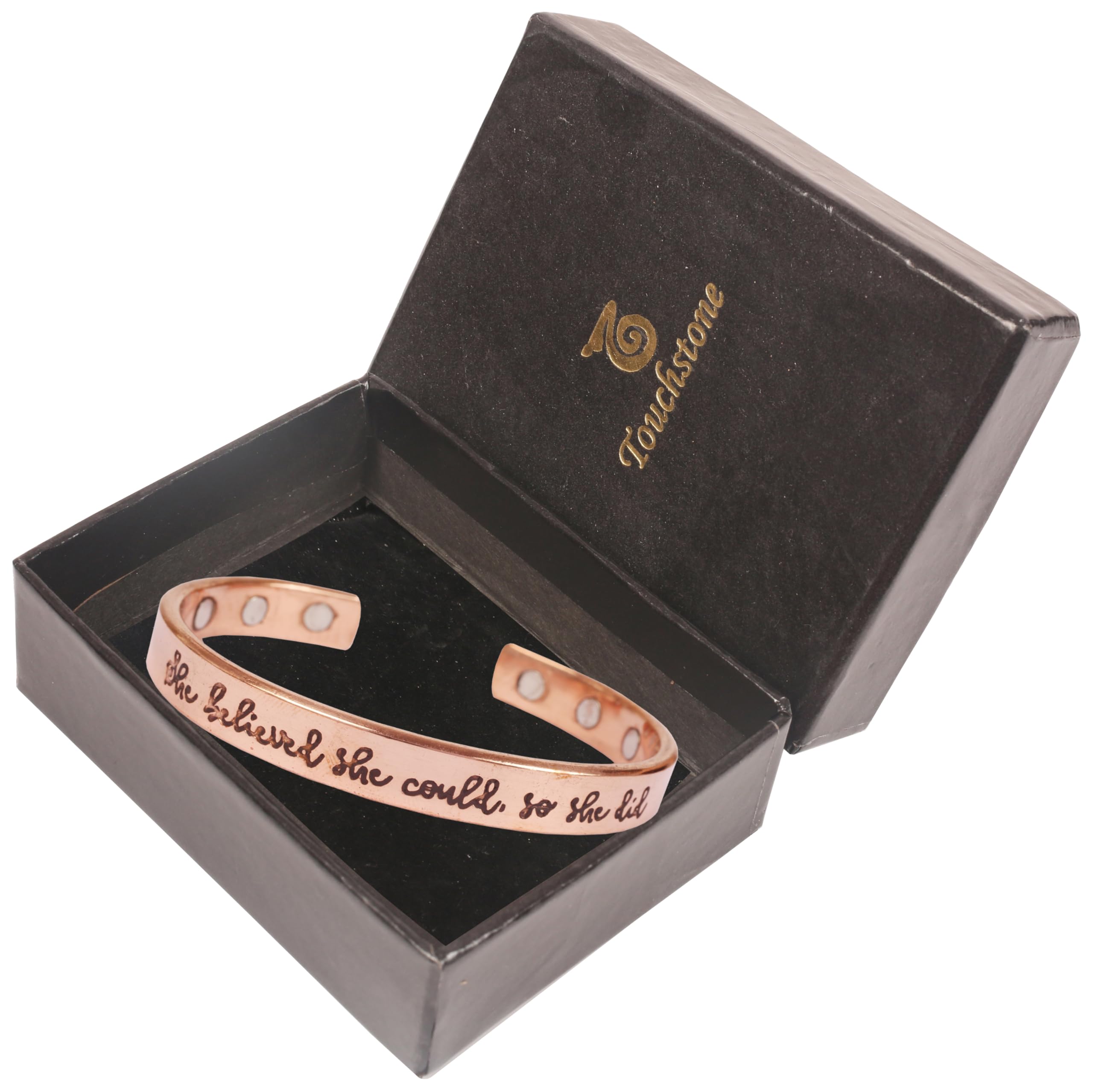 Touchstone adjustable inside circumference fits most wrists comfortably.