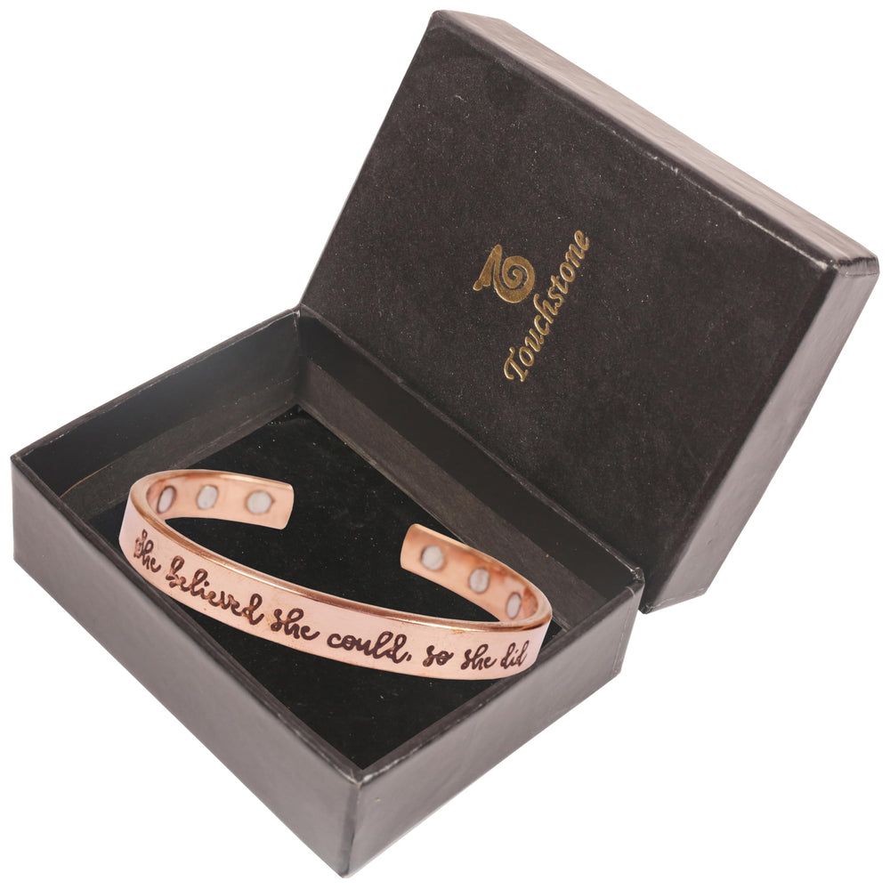 Touchstone adjustable inside circumference fits most wrists comfortably.
