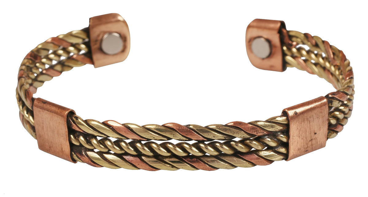 Touchstone braided copper-brass bracelet closeup showing intricate weave for everyday wear