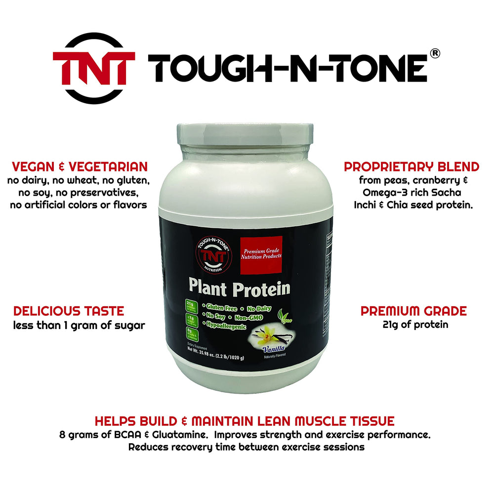 TOUGH-N-TONE vanilla protein powder scoop ready to mix