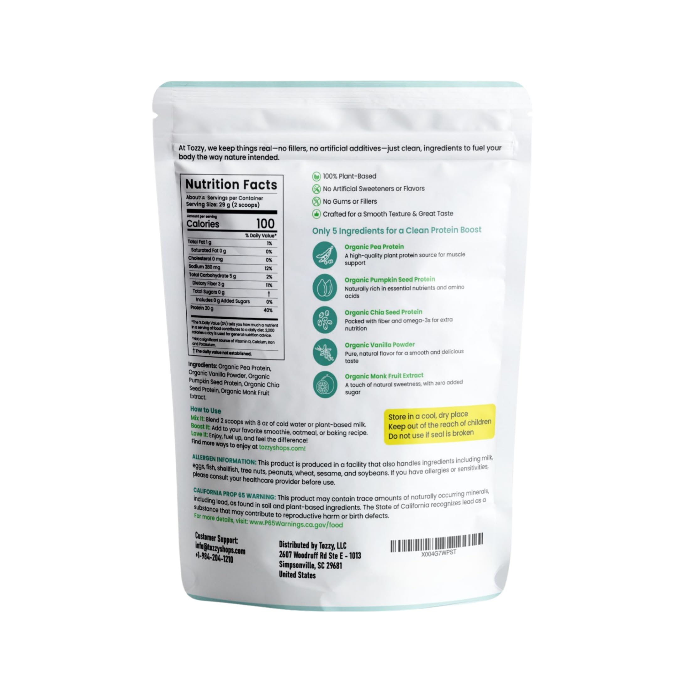 TOZZY Vanilla tub and spoon portrays all-natural protein for smoothies.