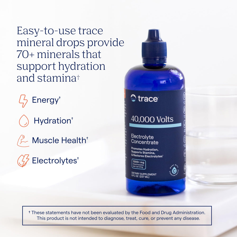 Trace Minerals 40,000 Volts liquid form shown for electrolyte balance during workouts