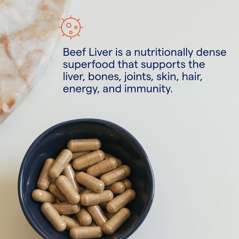 Trace Minerals bottle showing gluten-free beef liver supplement packaging.