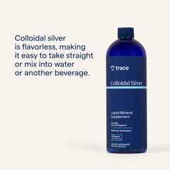 Trace Minerals Colloidal Silver label close-up, emphasizing gluten-free and vegan formulation