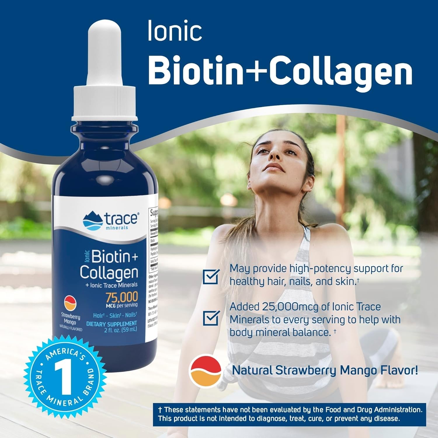 ConcenTrace mineral blend label beside Trace Minerals bottle emphasizes mineral balance
