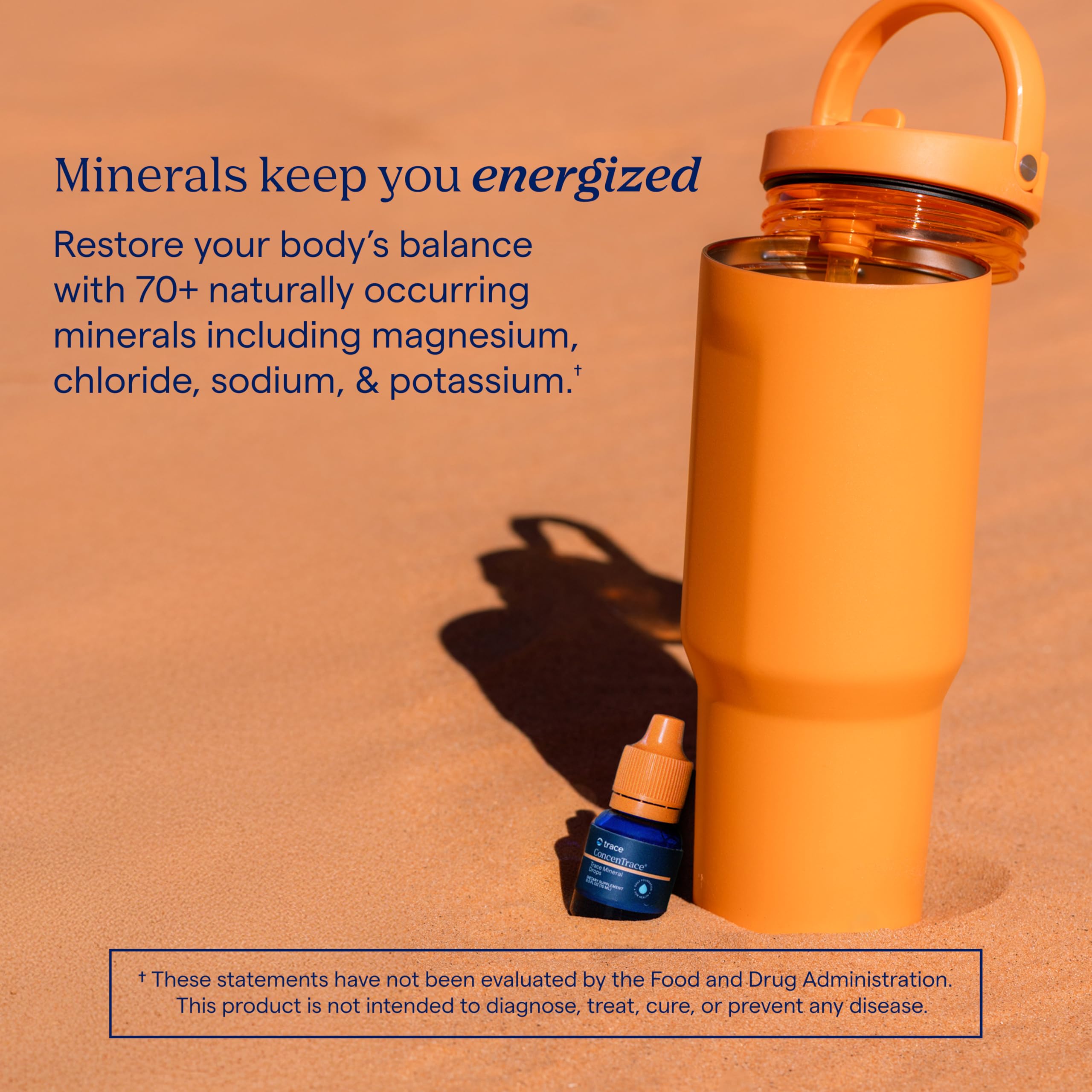 Trace Minerals ConcenTrace amber bottle packaging conveys purity and USA-sourced minerals