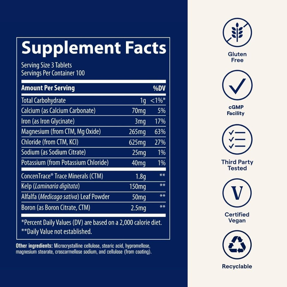 Trace Minerals ConcenTrace label detail highlighting mineral blend