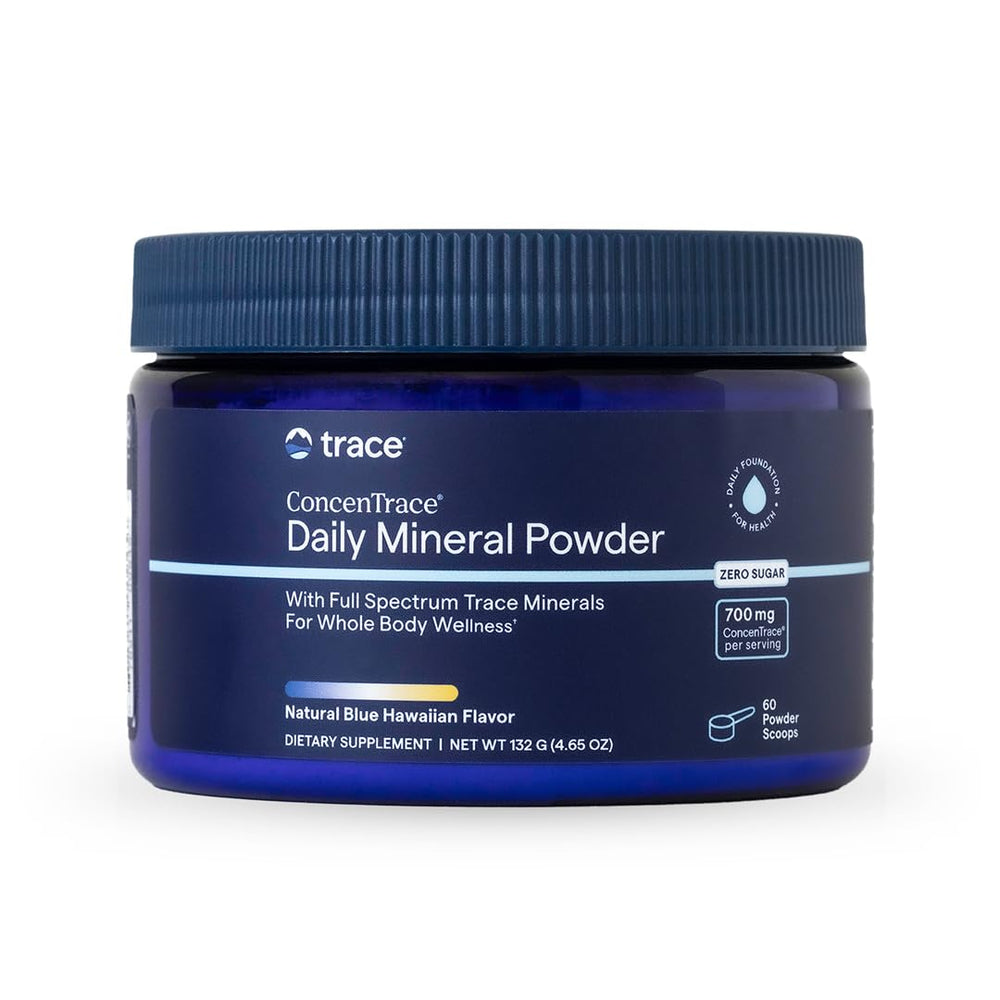 Trace Minerals ConcenTrace daily mineral powder in a tub for easy remineralization.