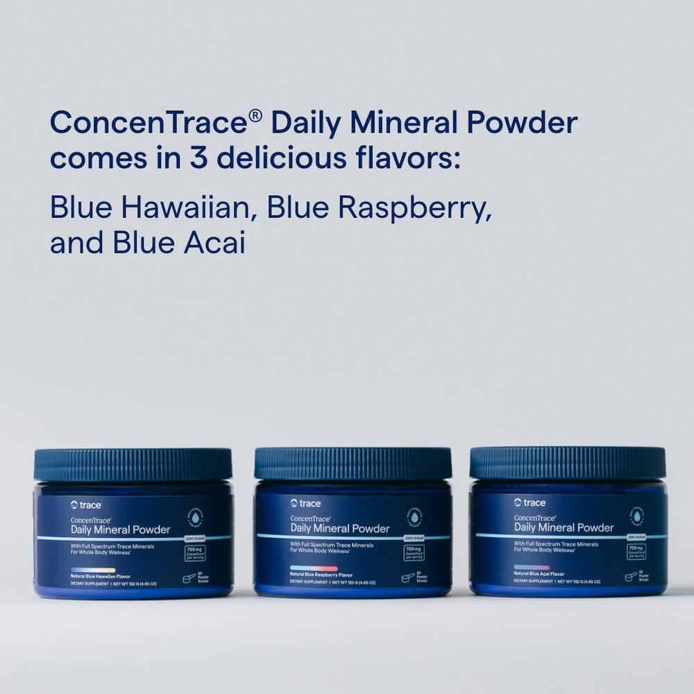 Trace Minerals ConcenTrace powder poured into water shows quick mix and neutral taste.