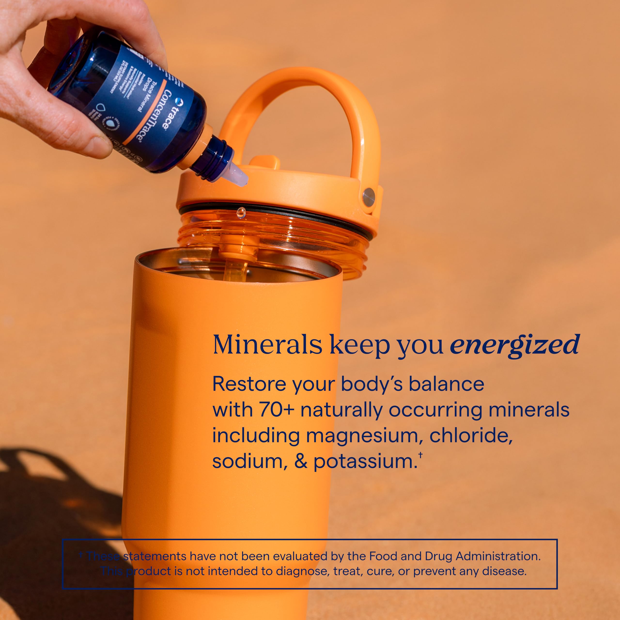 ConcenTrace bottle on kitchen counter near glass.