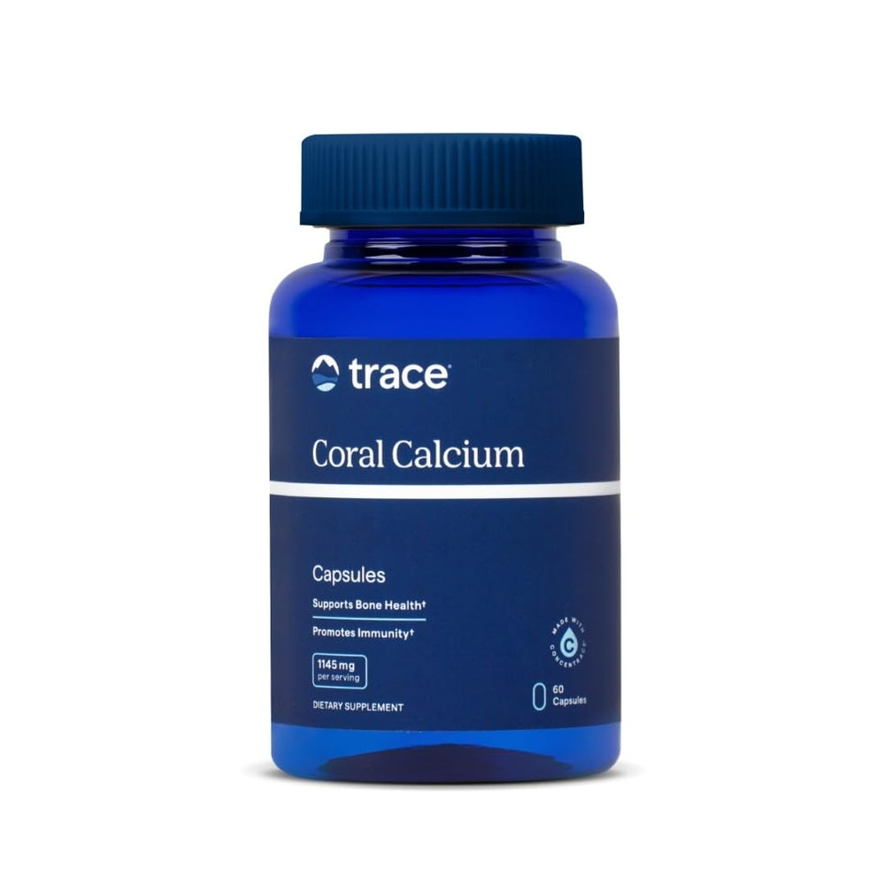 Trace Minerals Coral Calcium bottle pour shows convenient daily serving