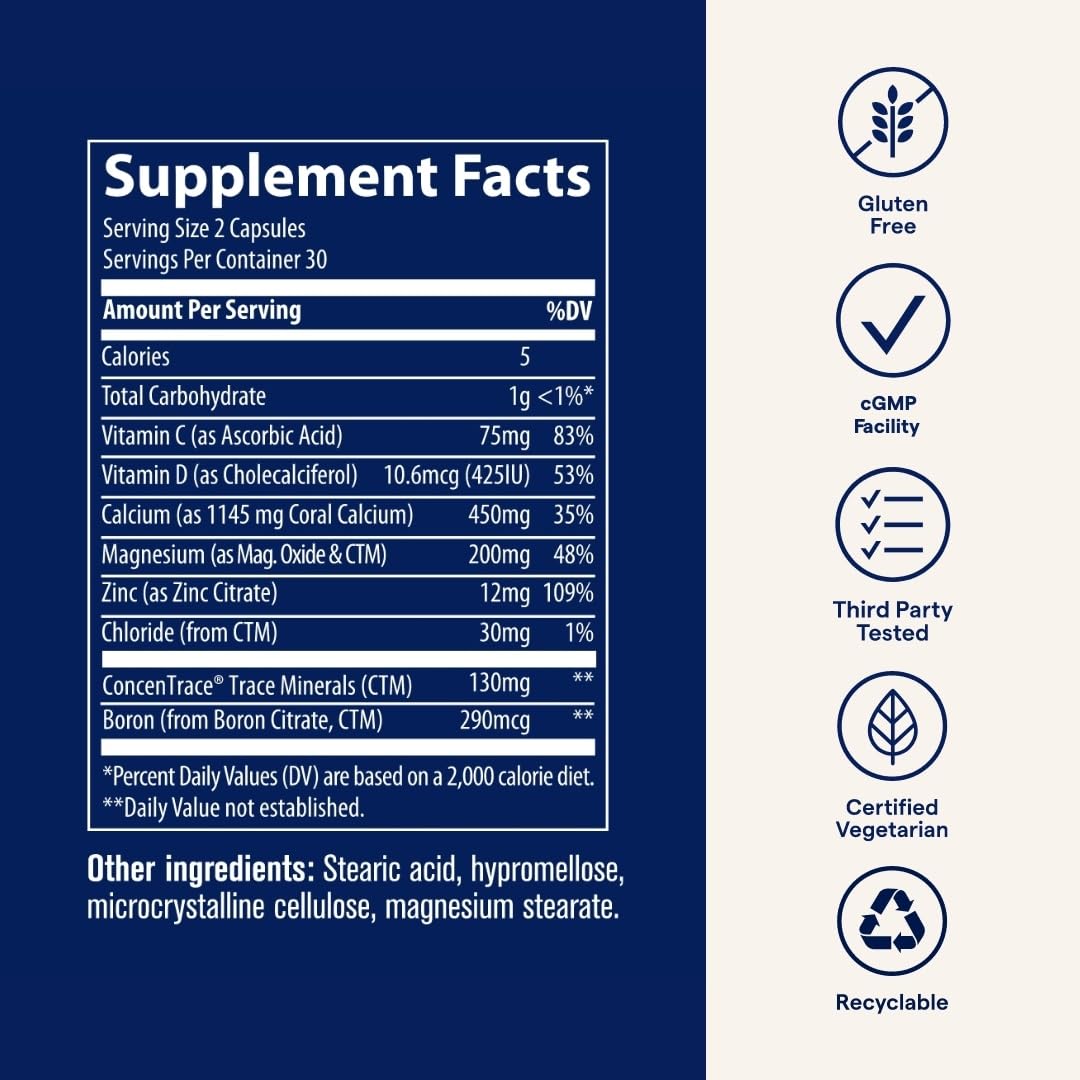 Trace Minerals Coral Calcium gluten-free label for mindful choices