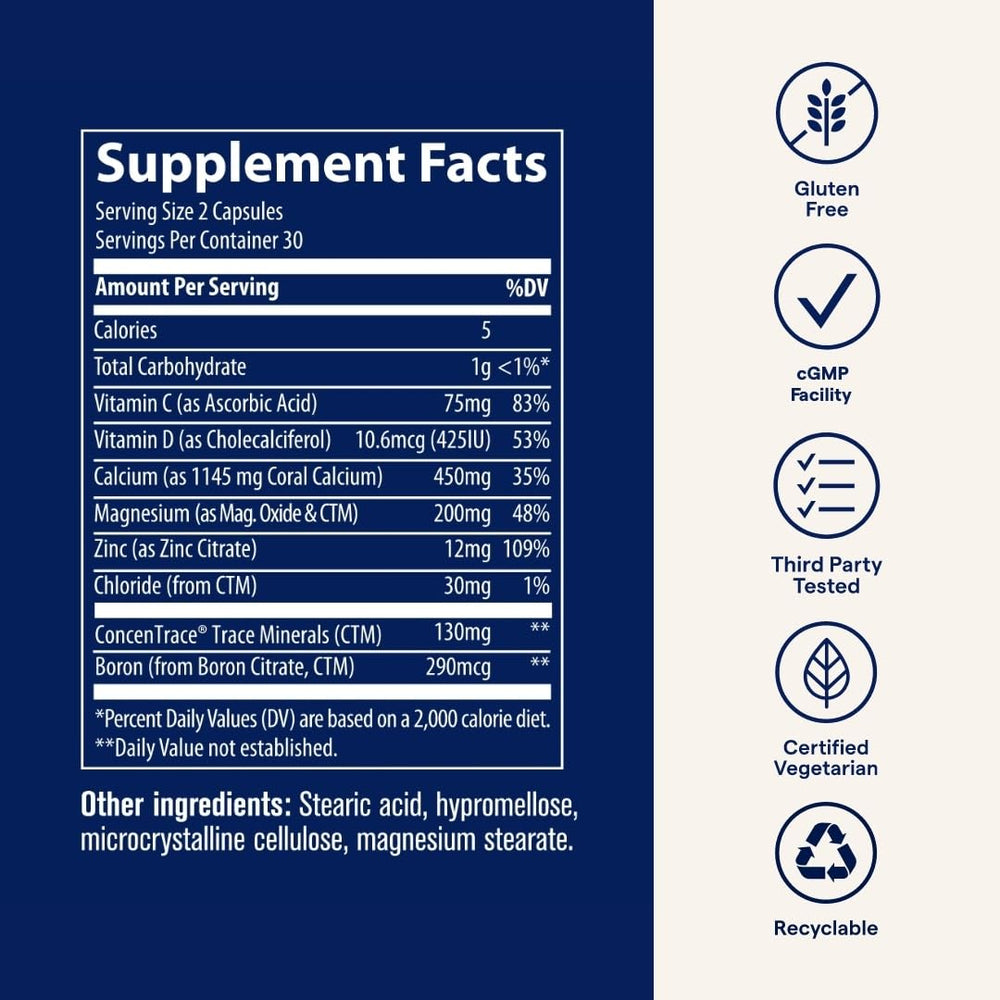 Trace Minerals Coral Calcium gluten-free label for mindful choices