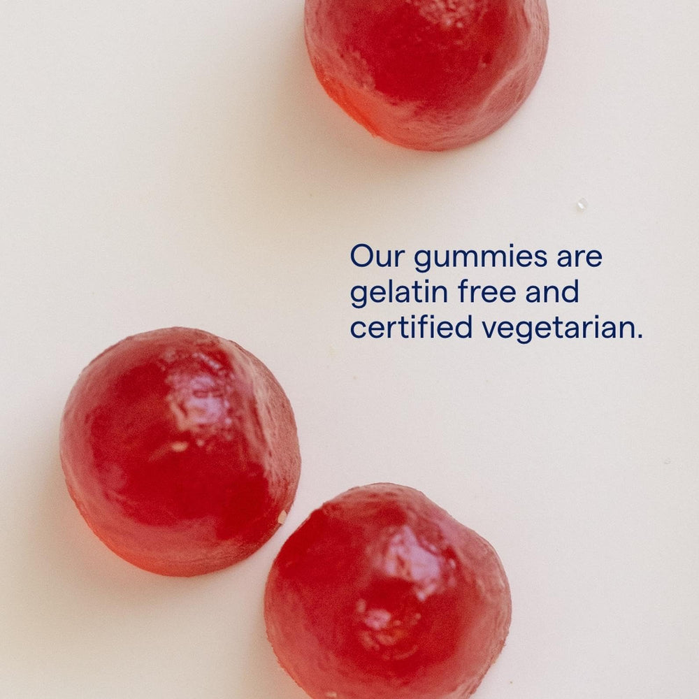 Gummy with vegan icon communicates plant-based formulation suitable for many diets