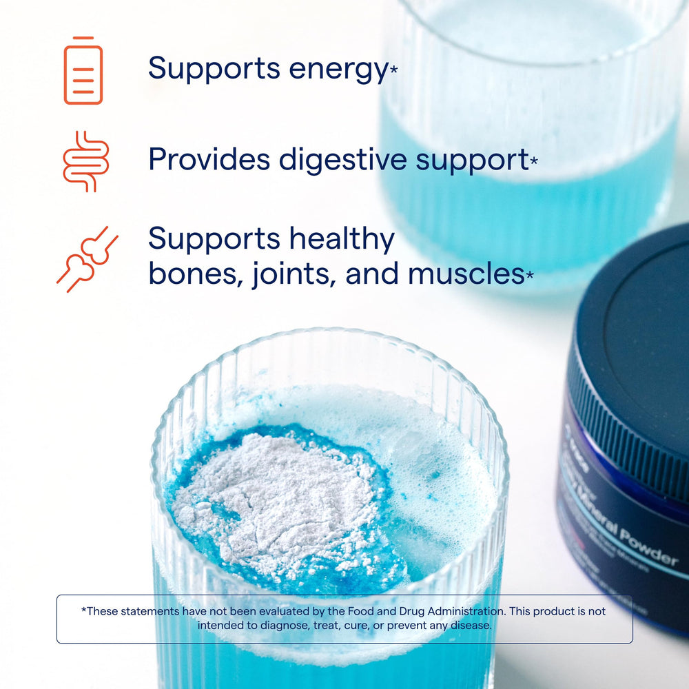 Close-up of product label showing mineral variety and serving information.