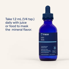 Trace Minerals Ionic Iron bottle side view with nutrition label.