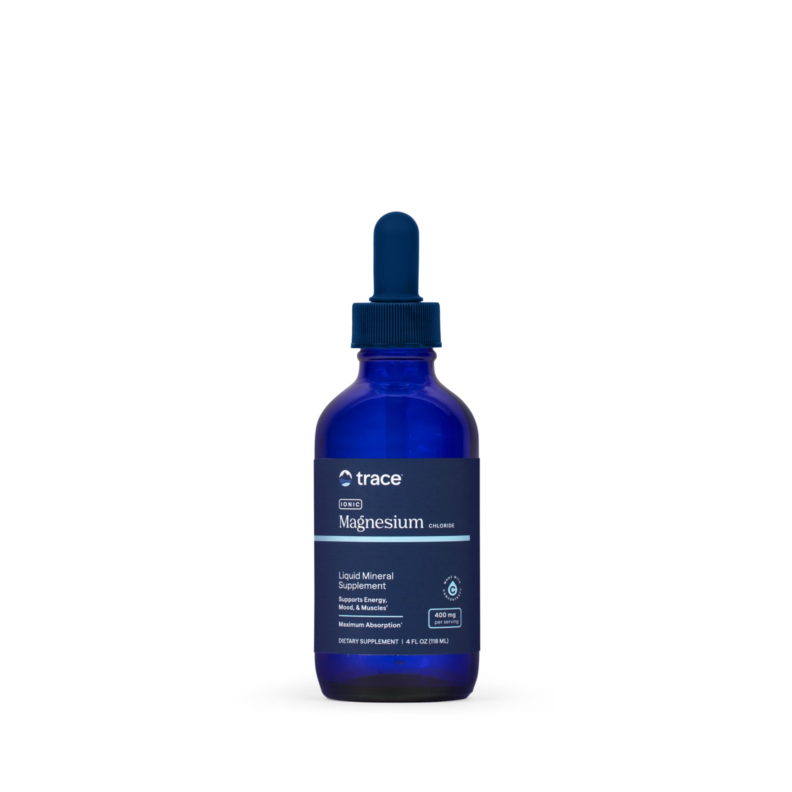 Trace Minerals Ionic Magnesium bottle pour showing a simple daily dose for energy support