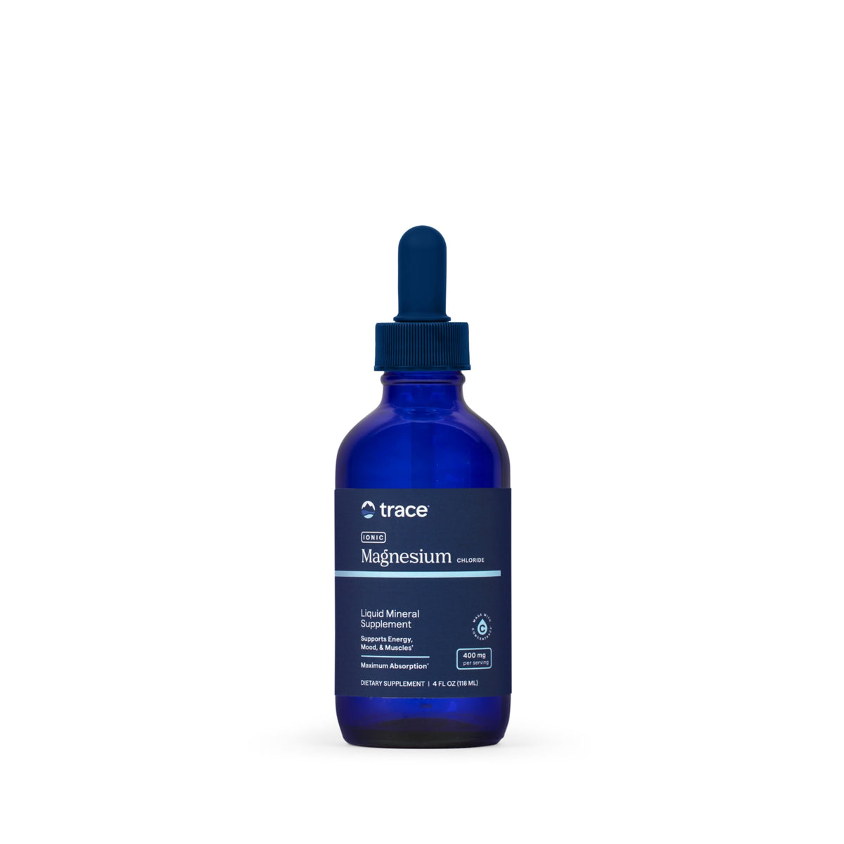 Trace Minerals Ionic Magnesium bottle pour showing a simple daily dose for energy support