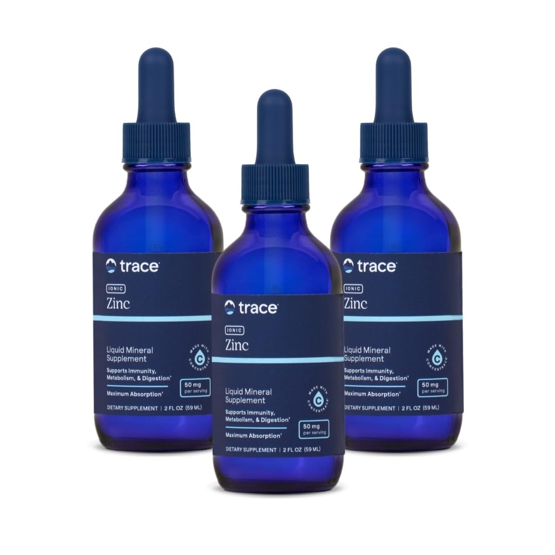 Trace Minerals Ionic Zinc bottle front view with dropper for easy daily dosing