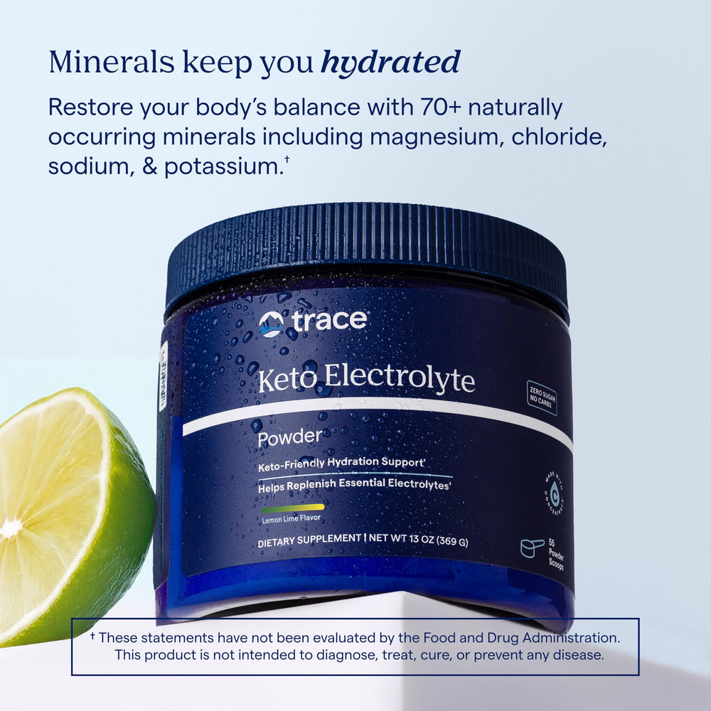 Trace Minerals Keto Electrolyte ingredient table highlights essential minerals.