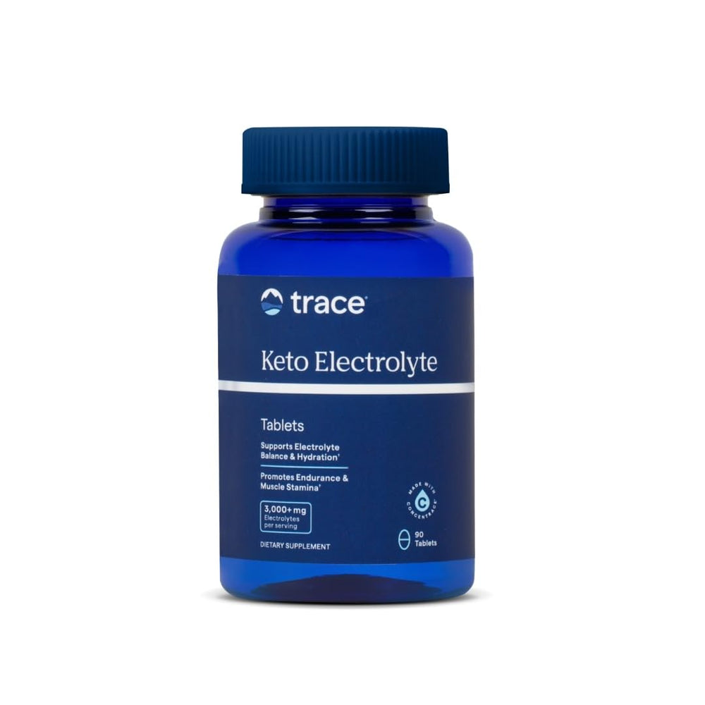 Trace Minerals Keto Electrolyte Tablets bottle supports hydration during workouts with keto-friendly minerals.