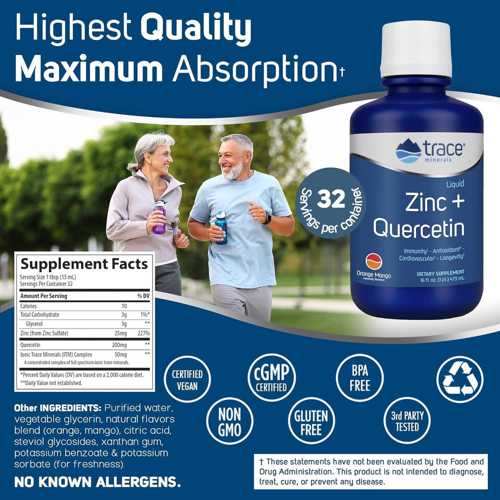 Trace Minerals Liquid Zinc Plus Quercetin measuring scoop for precise daily dosing.