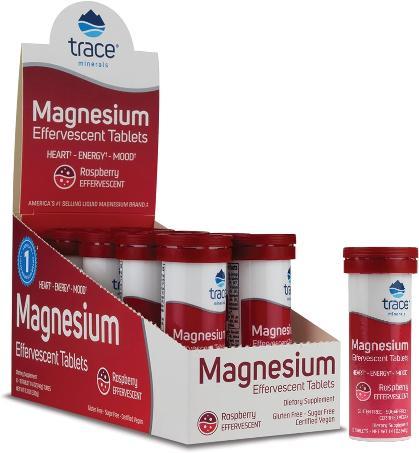 Trace Minerals magnesium effervescent tablet dissolving in water for easy daily use.