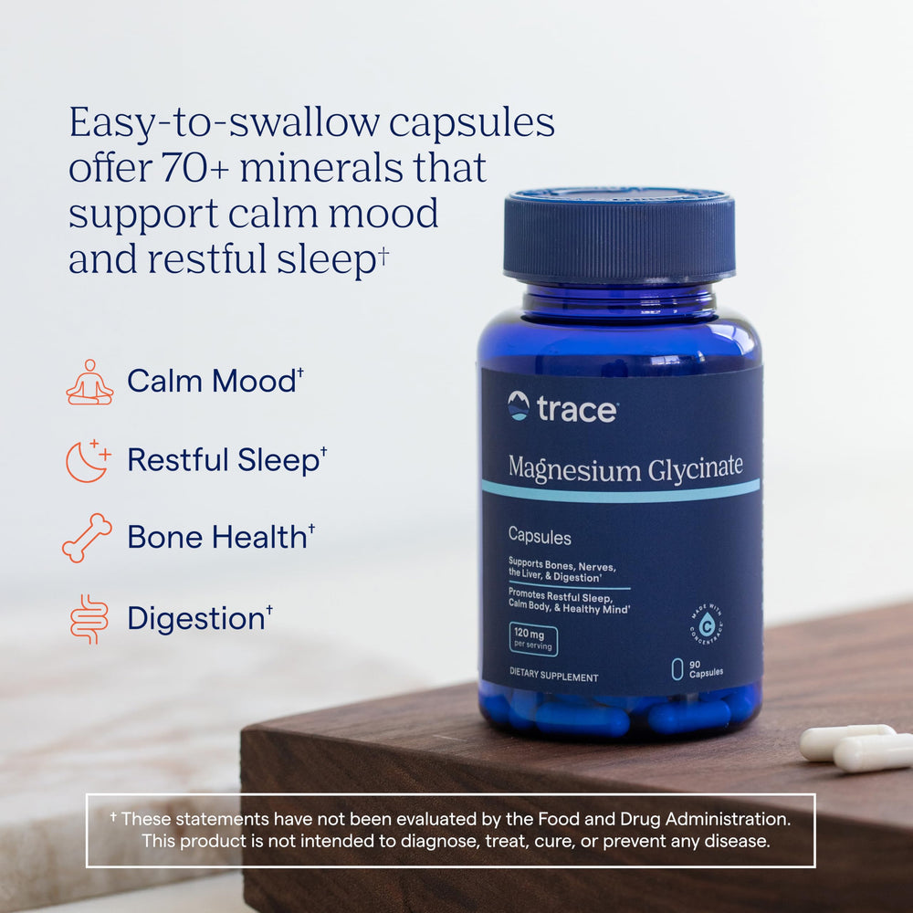 Close-up of Trace Minerals capsules ready to take for relaxation.