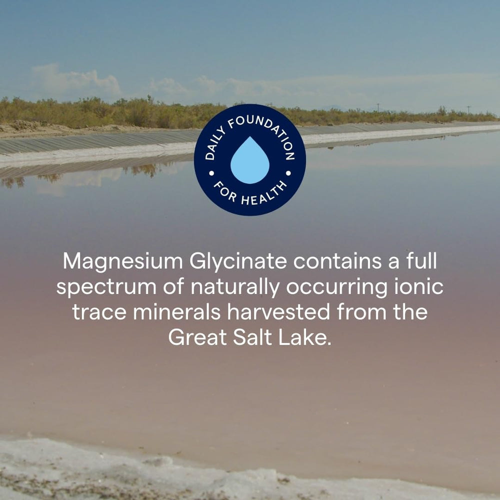 Trace Minerals Magnesium Glycinate in glass highlights convenient daily use and faster absorption.