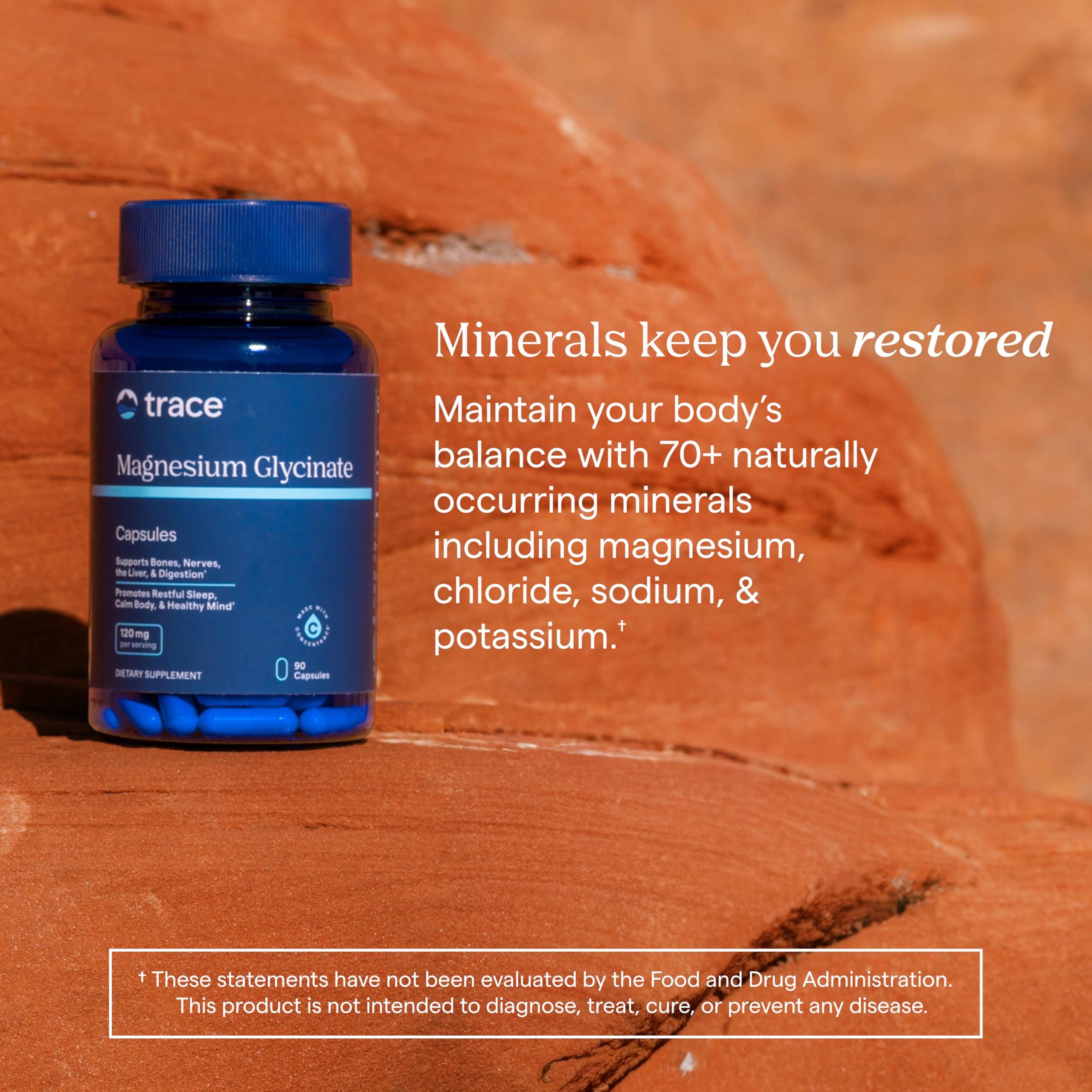 Relaxed mood scene featuring Trace Minerals magnesium glycinate for sleep support.