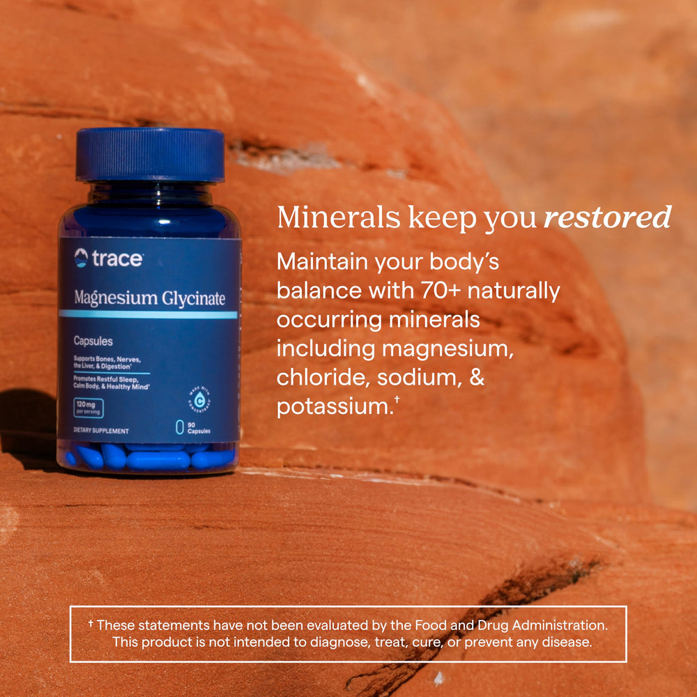 Relaxed mood scene featuring Trace Minerals magnesium glycinate for sleep support.