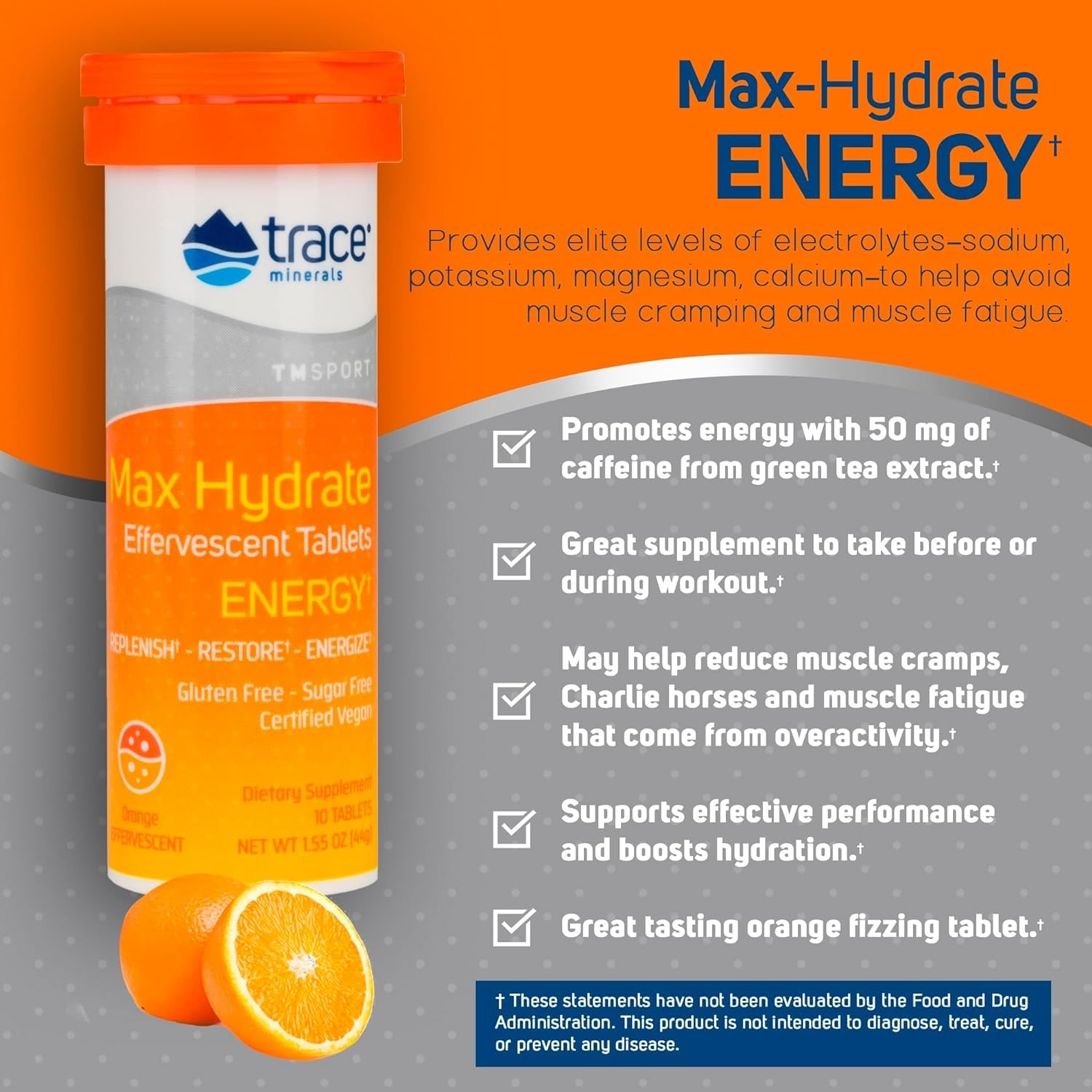 Trace Minerals Max-Hydrate Endurance tablet added to water for workouts