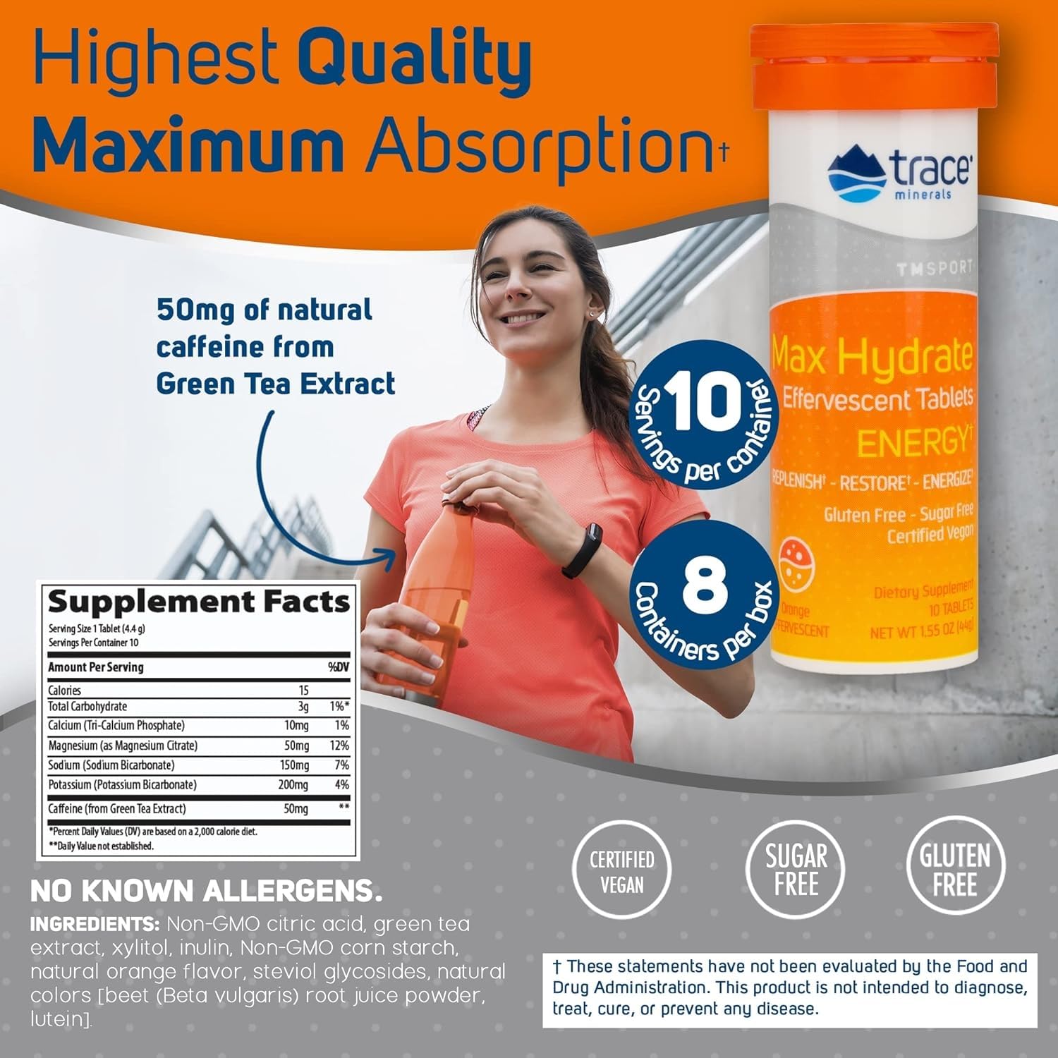 Trace Minerals Max-Hydrate Endurance bottle with water for on-the-go hydration