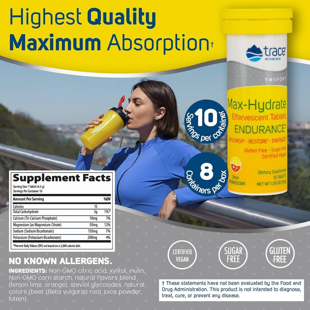 Max-Hydrate Endurance served in a glass with citrus flavor and fizz.