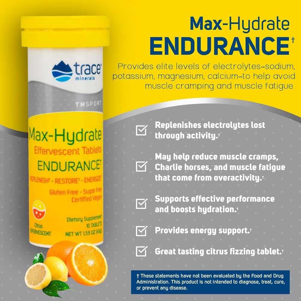 Compact tube packaging of Max-Hydrate Endurance for on-the-go hydration.