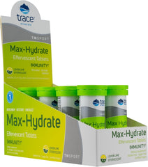 Trace Minerals Max-Hydrate Immunity bottle front for on-the-go hydration and immune support.