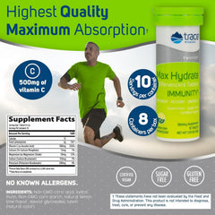 Trace Minerals Max-Hydrate Immunity tablet dissolving in water to form a refreshing fizz.