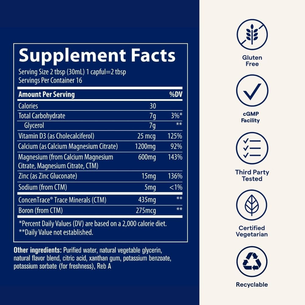 Trace Minerals measuring spoon with bottle emphasizes simple daily dosing.